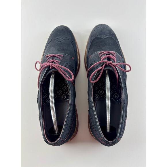 Ted Baker Archerr Men’s Shoes UK 11 US 12 Navy Suede Brogue Wingtip Oxford - Picture 2 of 8